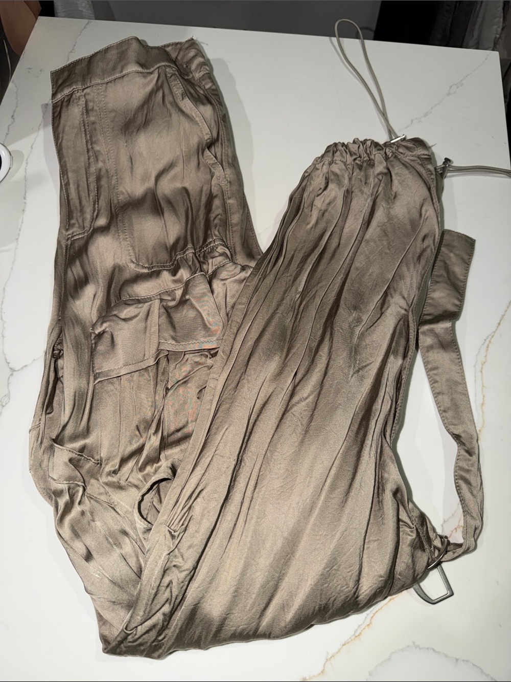 Zara Olive-Taupe Drawstring Track Jumpsuit